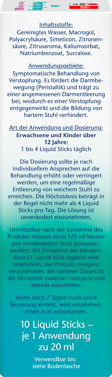 Liquid sticks for constipation