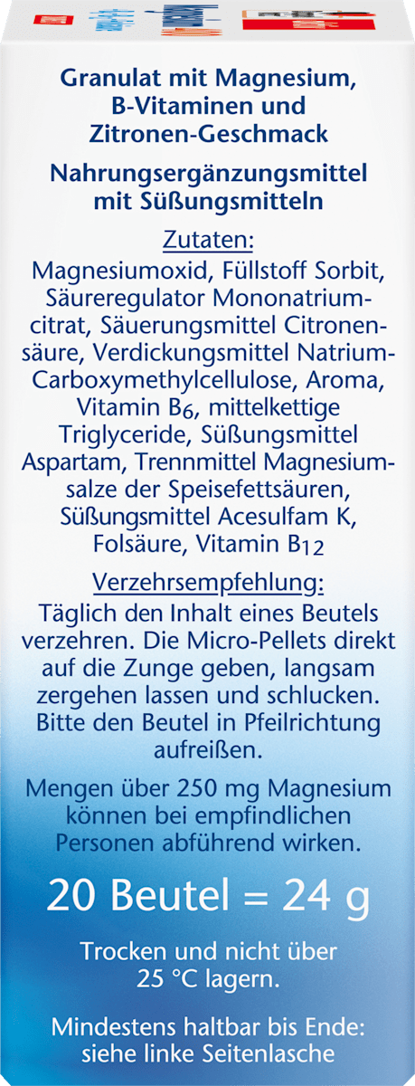 Magnesium 400 + vitamin B6 + B12 + folic acid granules