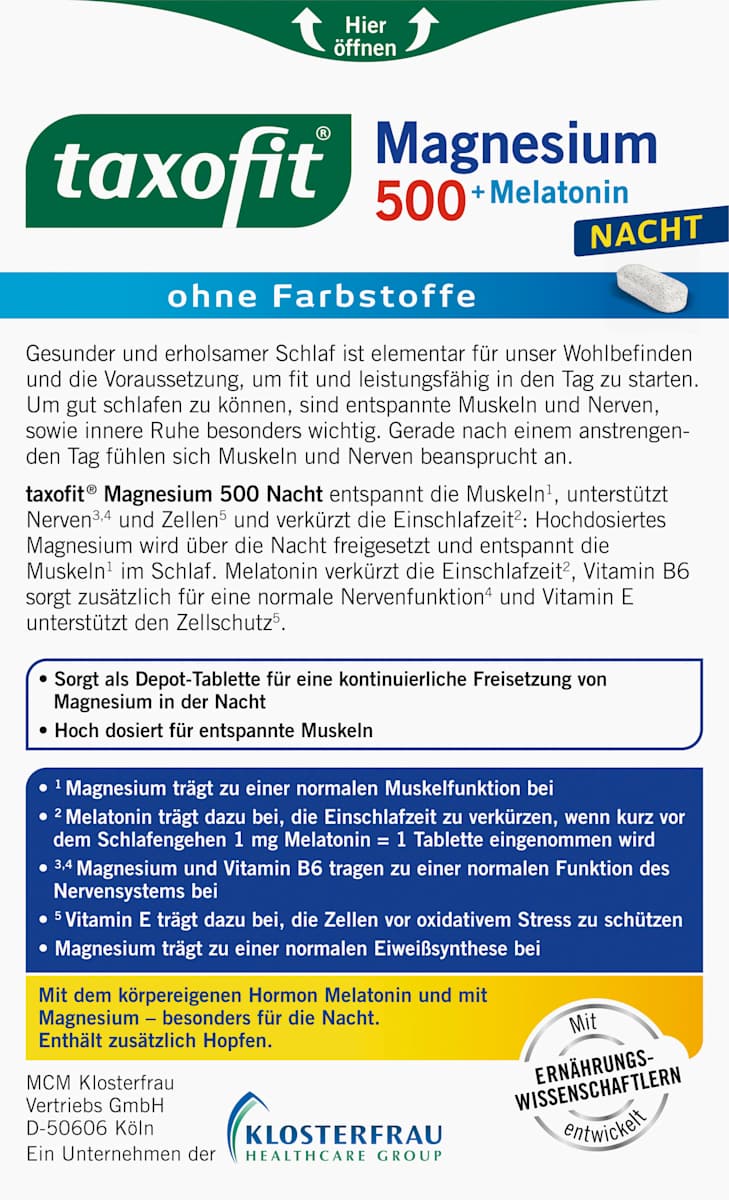 Magnesium Night 500 + Melatonin tablets