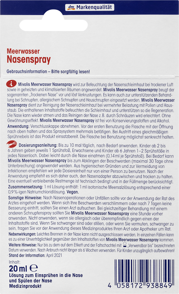 Neusspray met zeewater