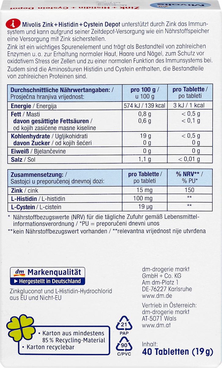 Zinc + Histidine + Cysteine Depot Tablets