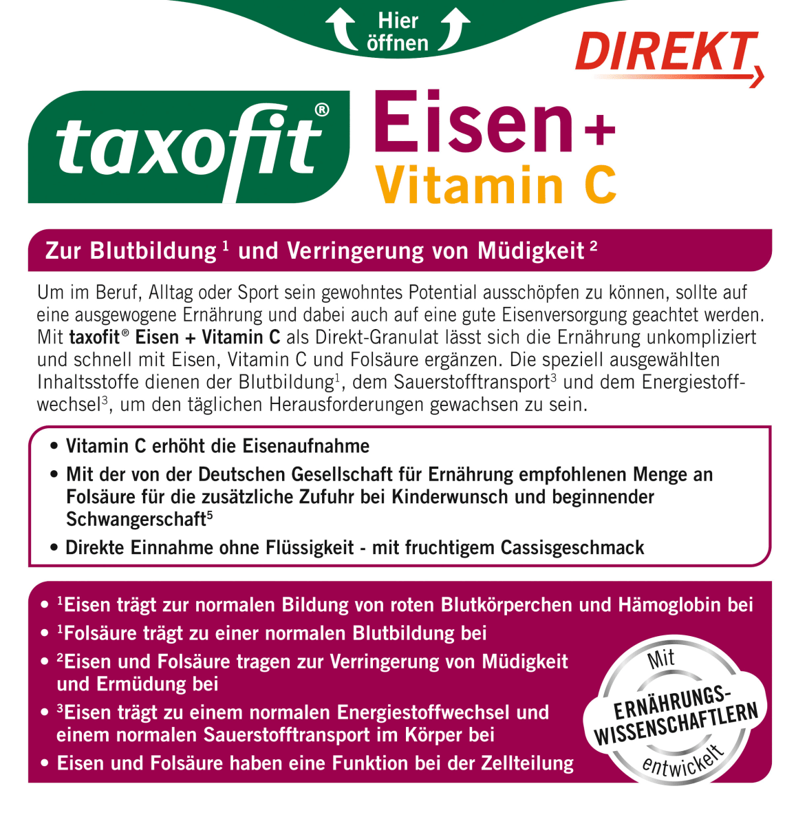 Ferro + Ácido Fólico + Vitamina C Direto 