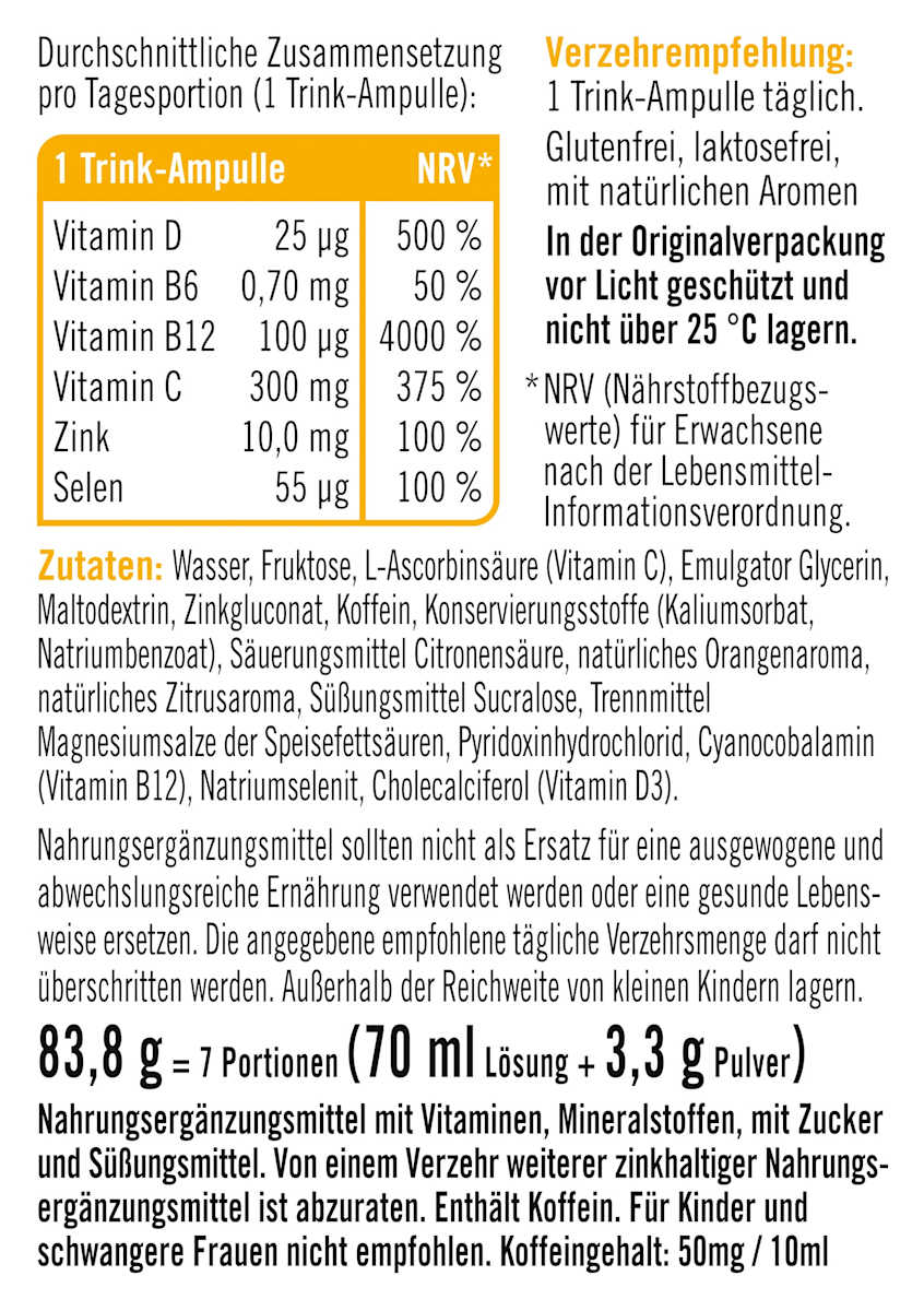 Ampolas para imunidade e bebidas energéticas
