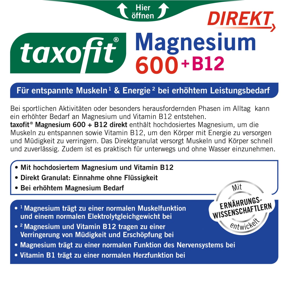 Magnésio 600 + B12 grânulos diretos 