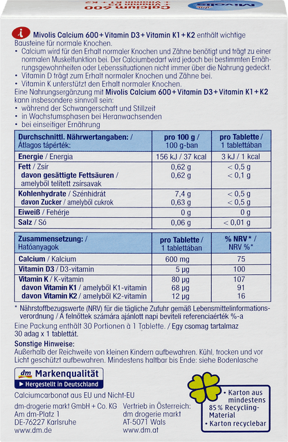 Calcium 600 + Vitamin D3 + K1 + K2
