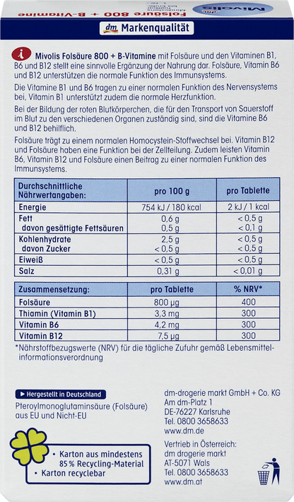 Foliumzuur 800 + B-vitamines tabletten