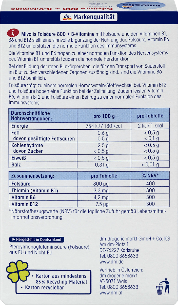 Comprimidos de Ácido Fólico 800 + Vitaminas B