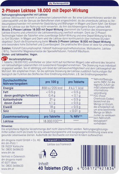 Comprimidos bifásicos de Lactase 18000
