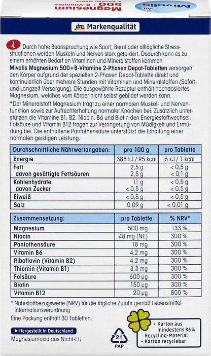 Depósito 2 fases de magnésio 500 + vitamina B