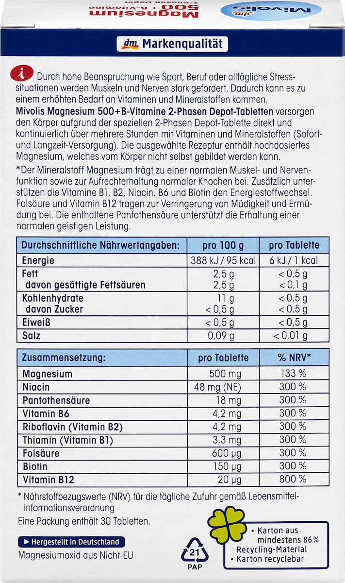 Depósito 2 fases de magnésio 500 + vitamina B