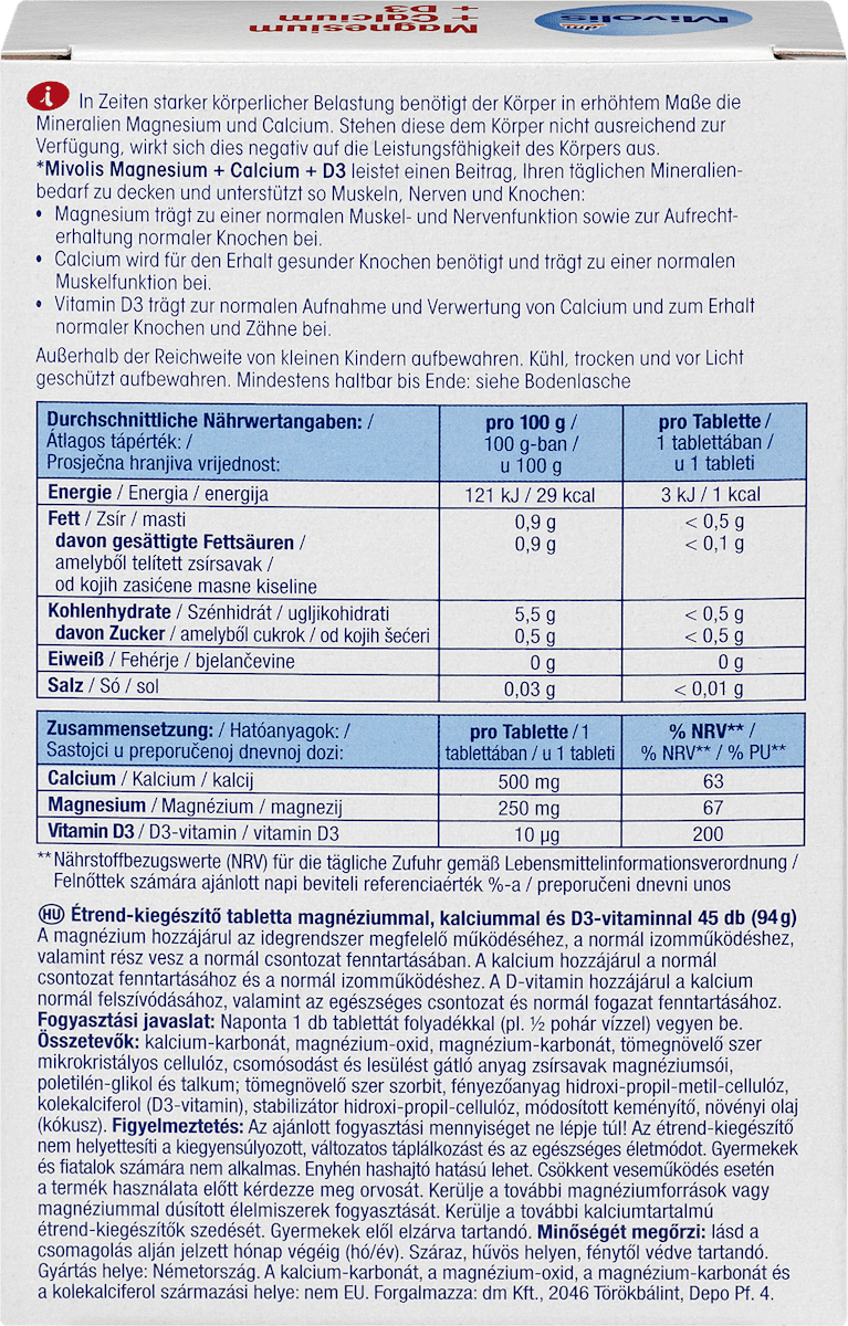Magnesium + Calcium + D3 Tabletten