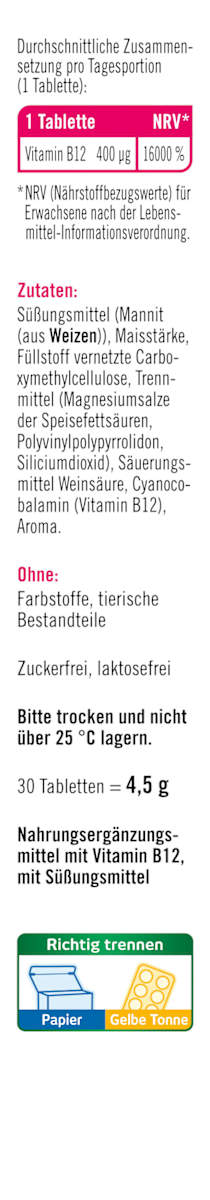 Comprimidos de energia de vitamina B12 para derreter 
