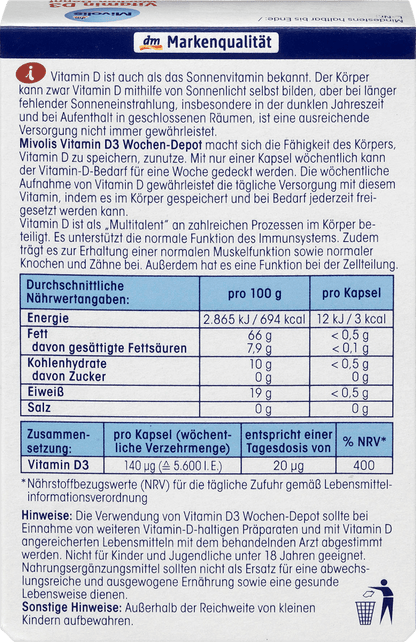 Vitamina D3 5600 UI Cápsulas gelatinosas de depósito semanal