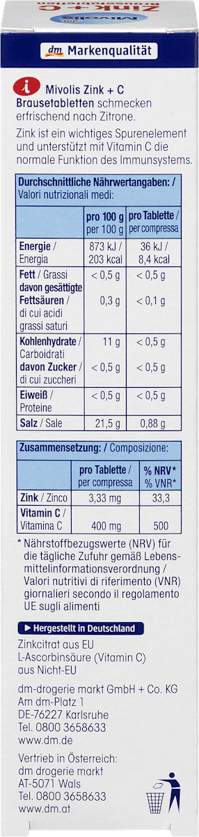 Comprimidos tópicos de zinco + vitamina C
