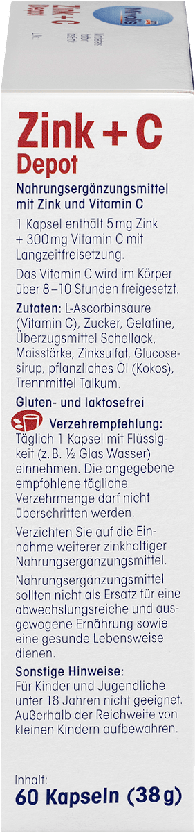 Cápsulas de depósito de Zink + Vitamina C