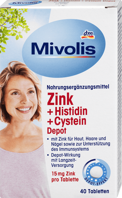 Comprimidos de depósito de zinco + histidina + cisteína