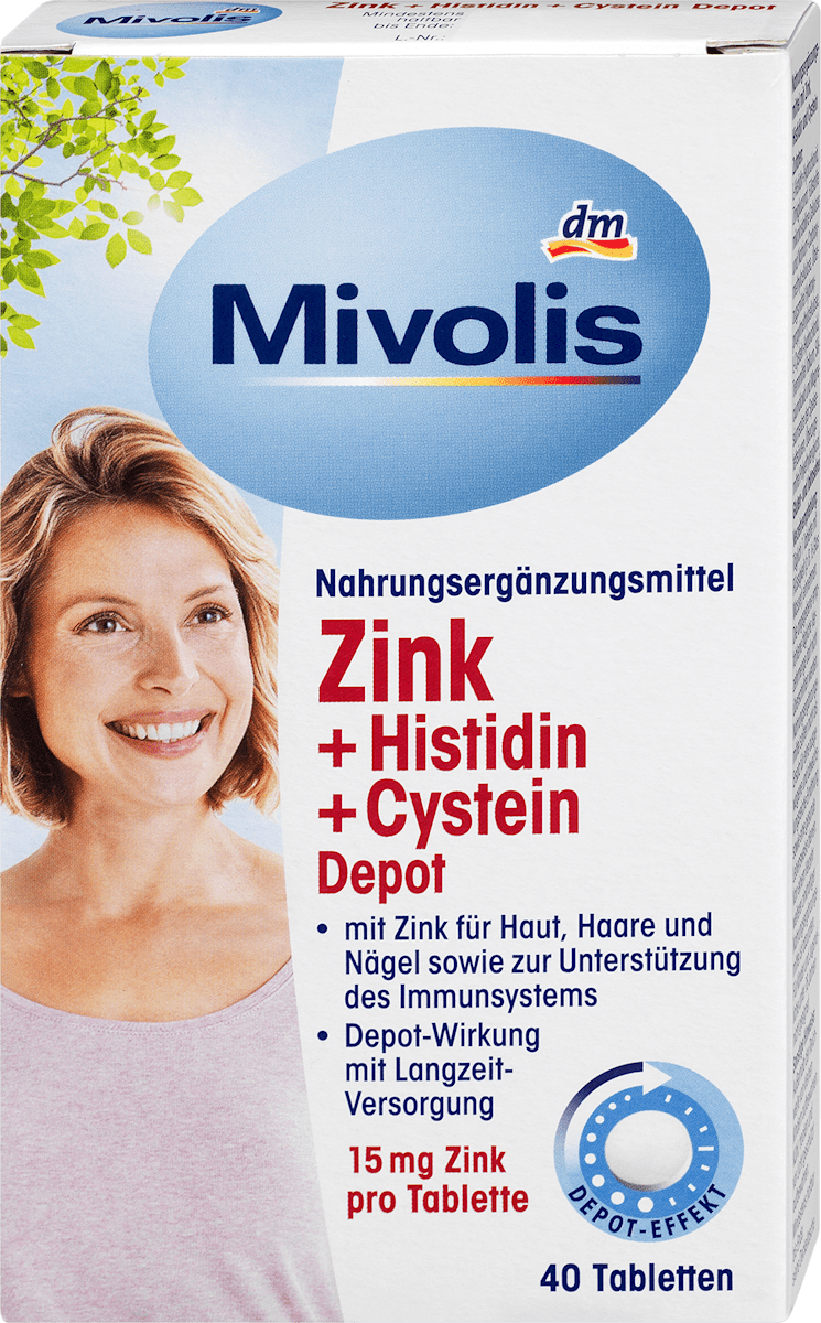 Comprimidos de depósito de zinco + histidina + cisteína